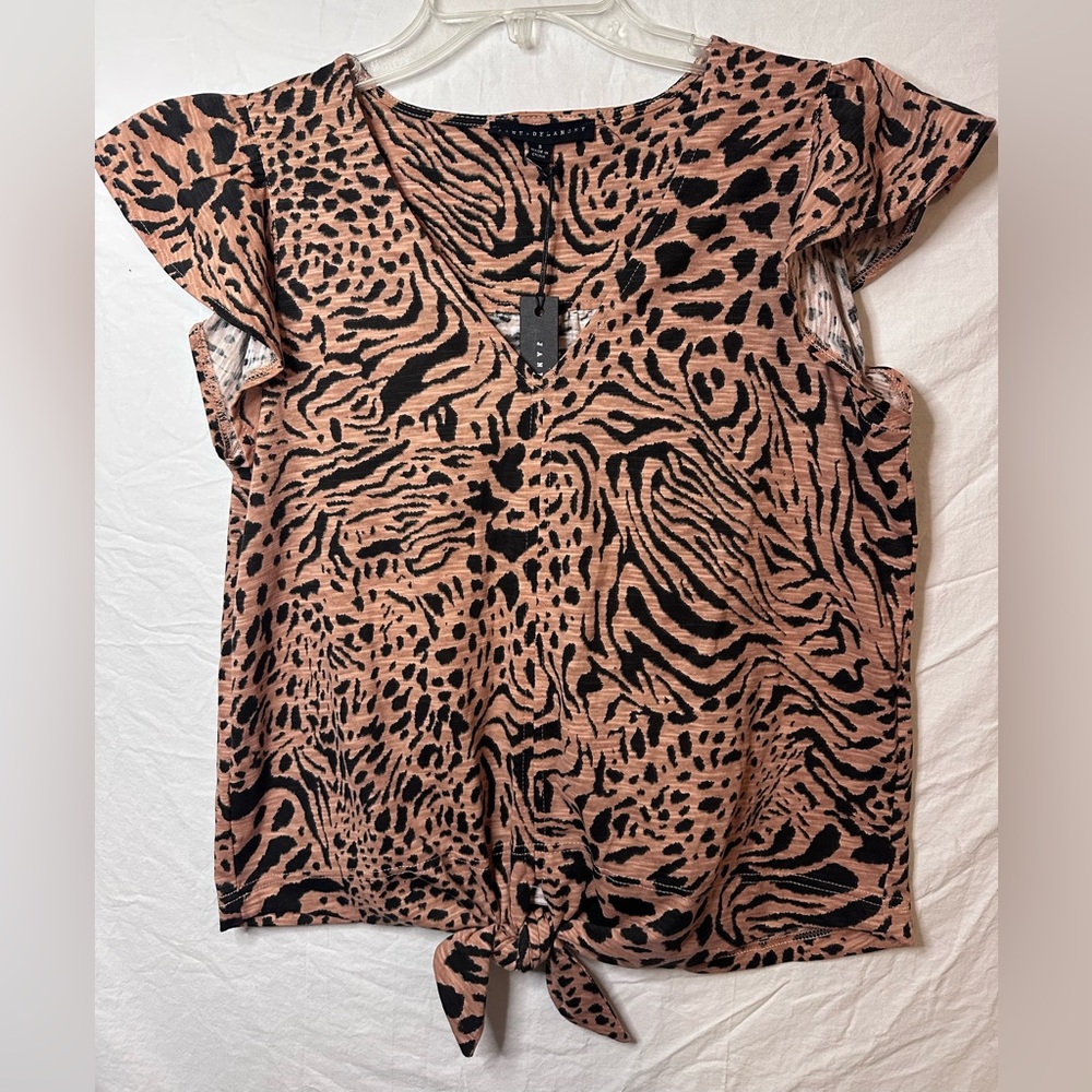NWT Jane + Delancey Animal Print Tie Front Top Size Small Blush Leopard Zebra